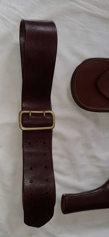 **ORIGINAL- 1950s South African Police Leather Equipment Holster and Belt Assembly (Marked S.A.P)**