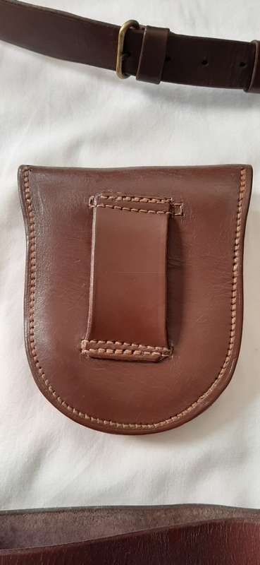 **ORIGINAL- 1950s South African Police Leather Equipment Holster and Belt Assembly (Marked S.A.P)**