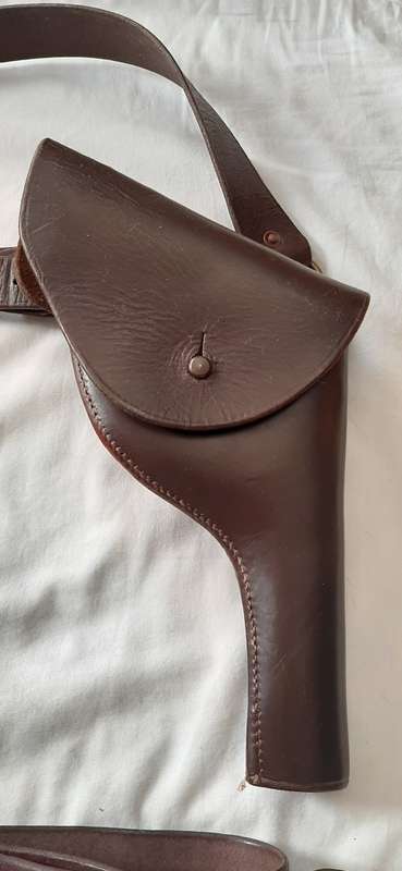 **ORIGINAL- 1950s South African Police Leather Equipment Holster and Belt Assembly (Marked S.A.P)**