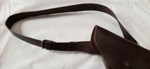 **ORIGINAL- 1950s South African Police Leather Equipment Holster and Belt Assembly (Marked S.A.P)**