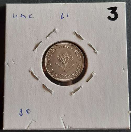 ** MINT: 1961 South Africa 2½ Cent Silver Coin .** #3