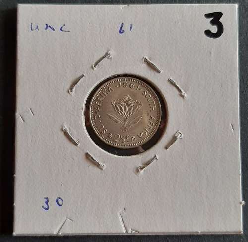 ** MINT: 1961 South Africa 2½ Cent Silver Coin .** #3