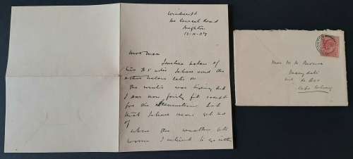 ** 1907 1 Penny KEVII on Letter Cover to Cape Colony w/ Letter.**