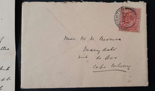 ** 1907 1 Penny KEVII on Letter Cover to Cape Colony w/ Letter.**