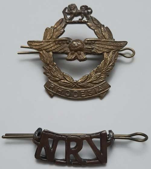 ** ORIGINAL- WW2 Southern Rhodesia Airforce Cap Badge and National Reserve Volunteers Title .**