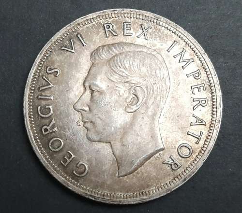 ** 1947 South Africa `Royal Vist Year` .800 Silver 5 Shilling Coin (XF).**