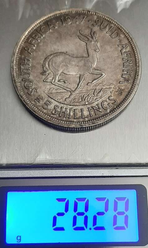 ** 1947 South Africa `Royal Vist Year` .800 Silver 5 Shilling Coin (XF).**
