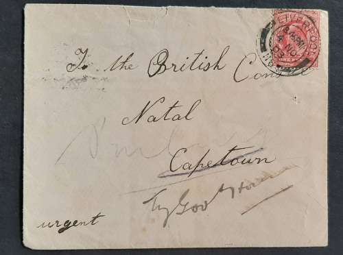 ** 1903  1 Penny Postage KEVII Letter Cover to British Consul in Natal (Corrected).**