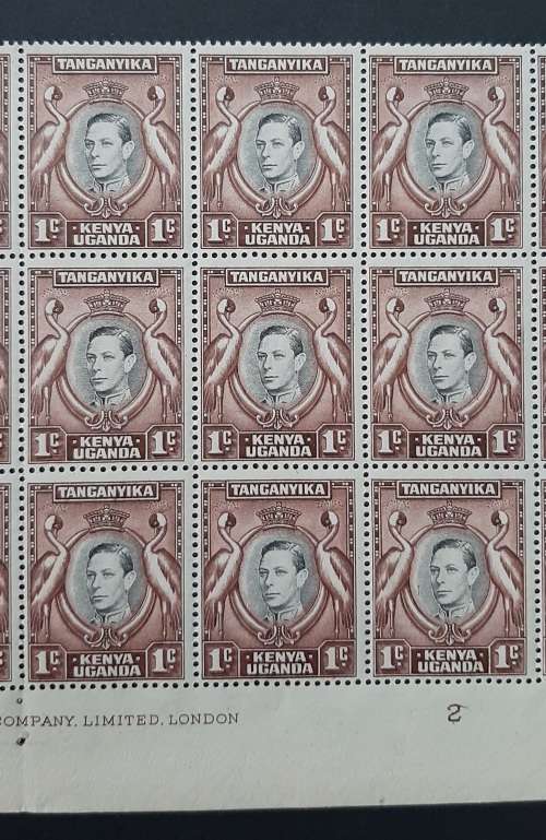 ** 1938 KGVI C/B Tanganyika, Kenya, Uganda 1c Sheet x 30 Stamps. **