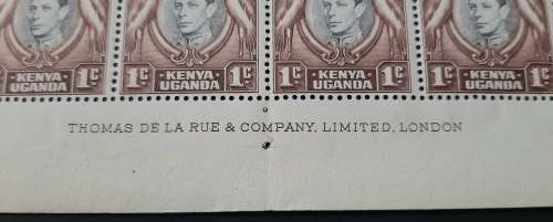 ** 1938 KGVI C/B Tanganyika, Kenya, Uganda 1c Sheet x 30 Stamps. **