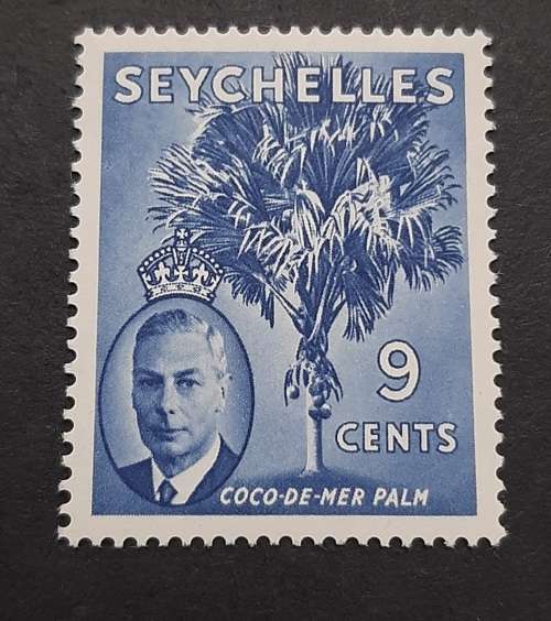 1952 Seychelles KGVI Blue 9 cents Coco-de-Mer Stamp