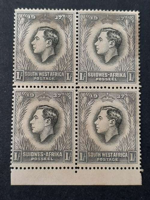 ** 1937 SWA KGVI Grey 1 Shilling Stamp x4 Marginal Block (Unused).**