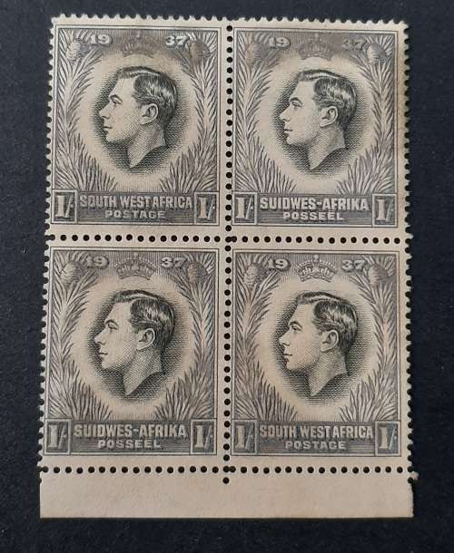 ** 1937 SWA KGVI Grey 1 Shilling Stamp x4 Marginal Block (Unused).**