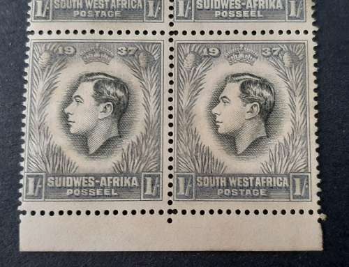 ** 1937 SWA KGVI Grey 1 Shilling Stamp x4 Marginal Block (Unused).**