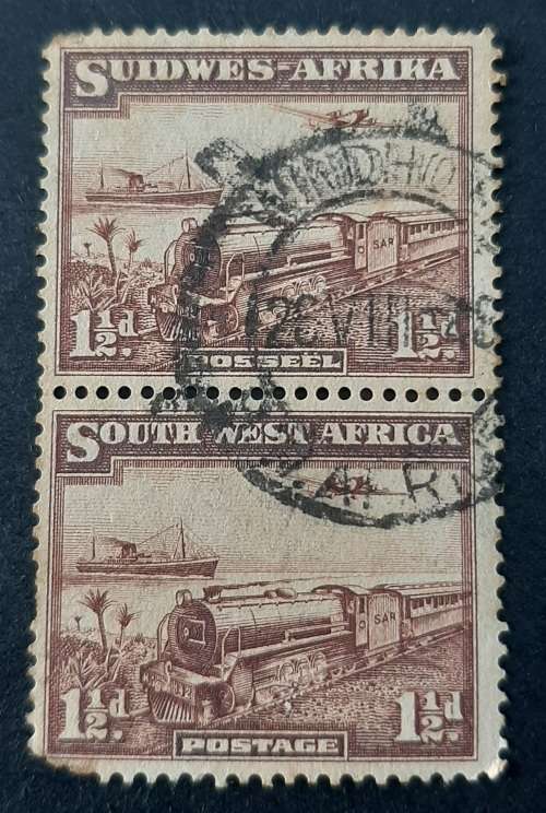 ** 1937 SWA 1½d Purple-Brown Pair (Used).**