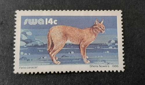 ** 1986 SWA 14c Felis caracal Marginal Stamp (Unused).**