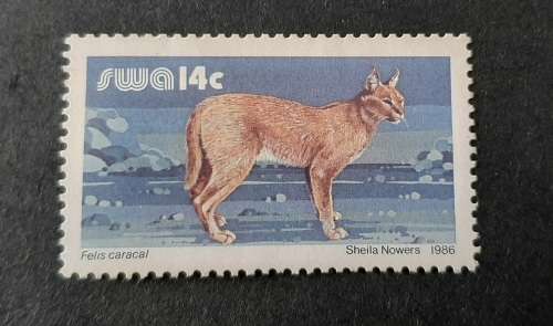** 1986 SWA 14c Felis caracal Marginal Stamp (Unused).**