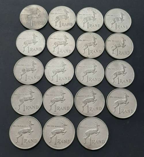 ** 1988 South Africa Bulk Lot of 19 x Nickel R1 Coins  [Circulated] (F/VG).**