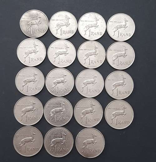 ** 1988 South Africa Bulk Lot of 19 x Nickel R1 Coins  [Circulated] (F/VG).**
