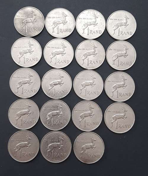 ** 1988 South Africa Bulk Lot of 19 x Nickel R1 Coins  [Circulated] (F/VG).**