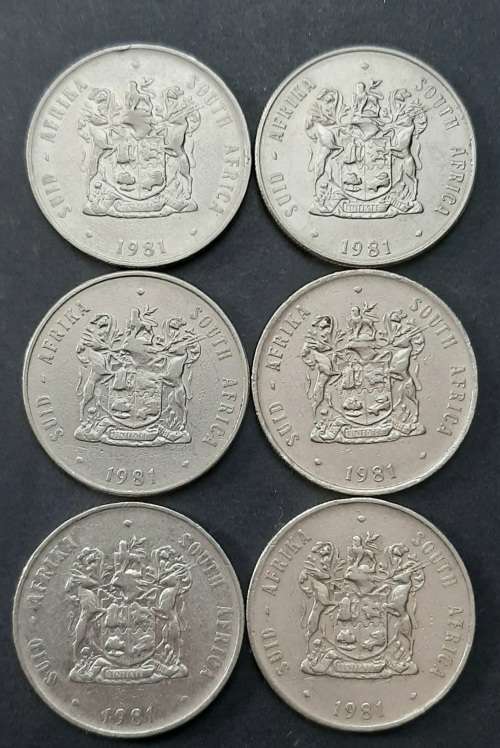 ** 1981 South Africa Lot x 6  Nickel R1 Coins [Circulated] (F / VG).**