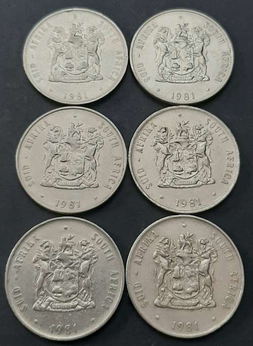 ** 1981 South Africa Lot x 6  Nickel R1 Coins [Circulated] (F / VG).**