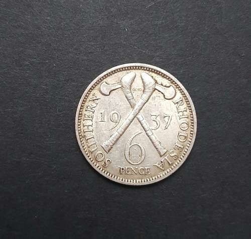 ** 1937 Southern Rhodesia .925 Silver 6D Coin (VF).**
