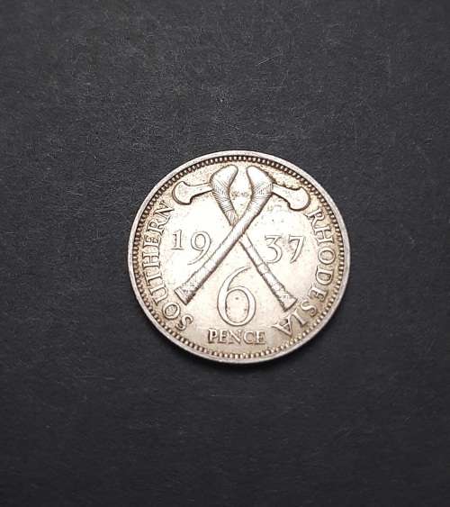 ** 1937 Southern Rhodesia .925 Silver 6D Coin (VF).**
