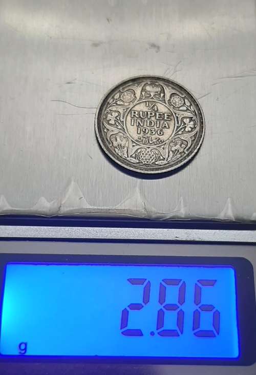 ** 1936  India ¼ Rupee .917 Silver Coin  ( VF/ XF ) [Circulated].**