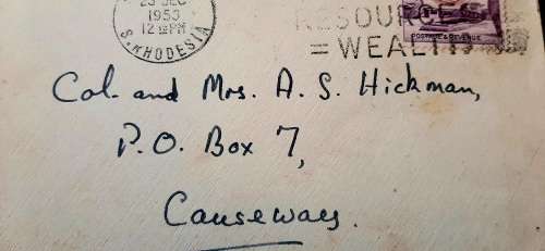 ** RARE : 1953 Rhodesia 2d Stamp Letter Cover addressed to BSAP Commissioner Colonel A.S. Hickman.**