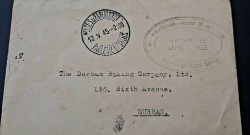 ** ORIGINAL: 1945 South Africa Volksraad/House of Assembly Cape Town Official Letter Cover.**