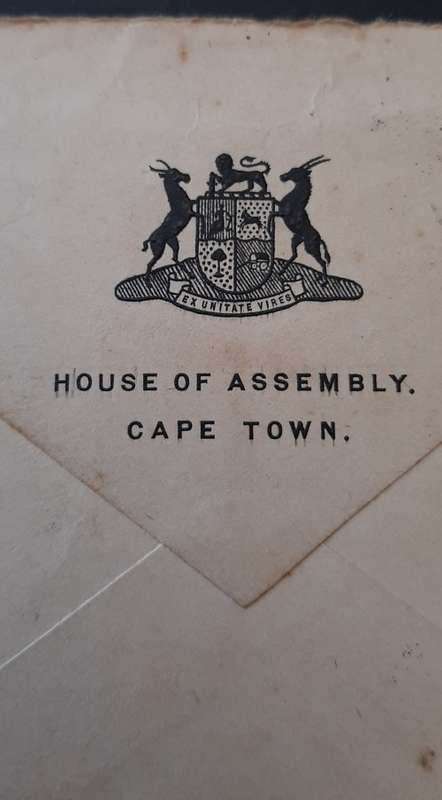 ** ORIGINAL: 1945 South Africa Volksraad/House of Assembly Cape Town Official Letter Cover.**
