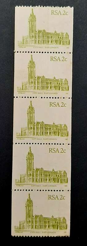 ** 1982 RSA 2c East London City Hall Coil Plate Strip (x5) [ MINT ].**