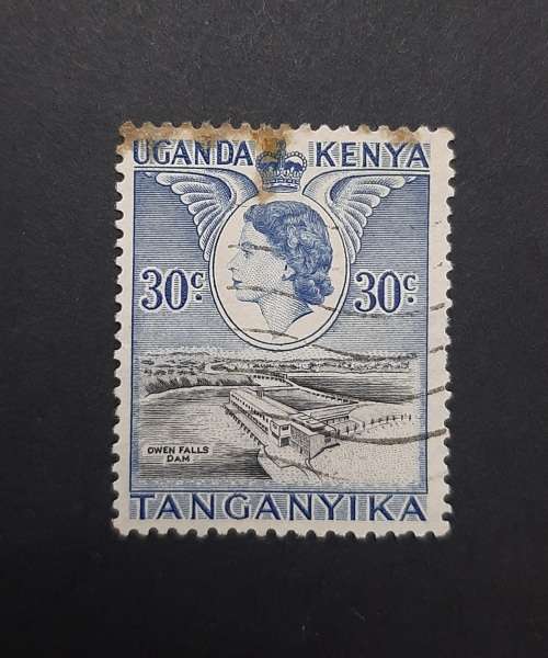 ** 1953 Uganda, Kenya, Tanganyika 30c Blue QEII Stamp (Used).**