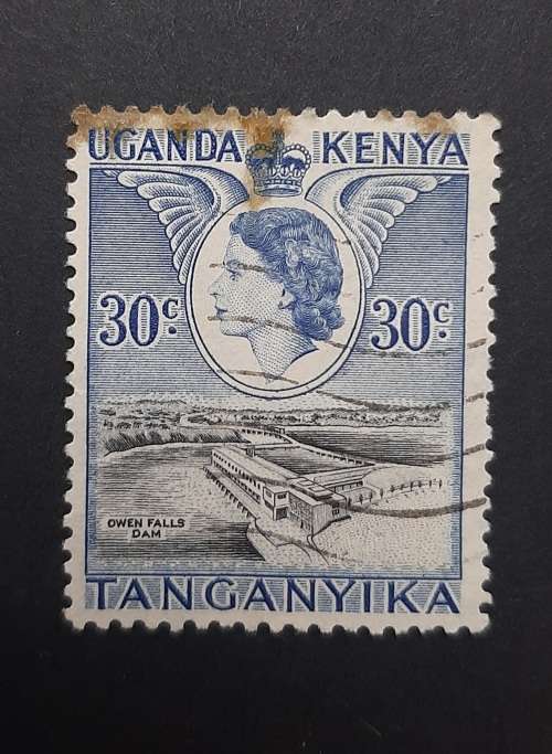 ** 1953 Uganda, Kenya, Tanganyika 30c Blue QEII Stamp (Used).**