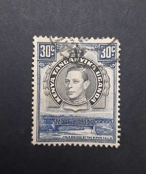 ** 1938 Kenya, Tanganyika, Uganda KGVI  30c Black/Violet Stamp (Used).**