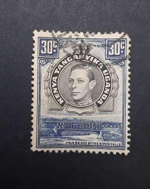 ** 1938 Kenya, Tanganyika, Uganda KGVI  30c Black/Violet Stamp (Used).**