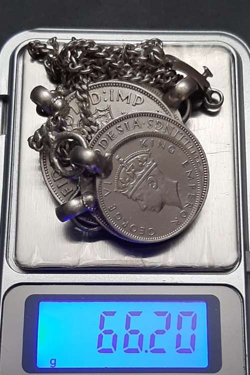 ** STUNNING:  1940s Southern Rhodesia .925 Silver Coin Rivière Ladies` Necklace (66.20 g).**