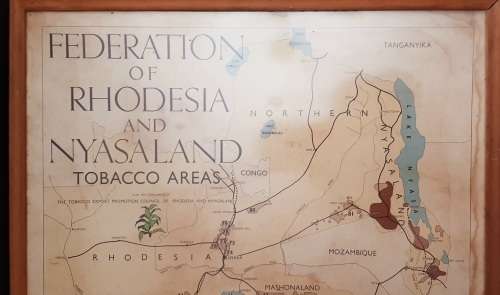 ** 1950-1962 Federation of Rhodesia and Nyasaland Tobacco Areas Large Framed Map (77cm x 71cm).**