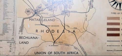 ** 1950-1962 Federation of Rhodesia and Nyasaland Tobacco Areas Large Framed Map (77cm x 71cm).**
