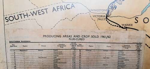 ** 1950-1962 Federation of Rhodesia and Nyasaland Tobacco Areas Large Framed Map (77cm x 71cm).**