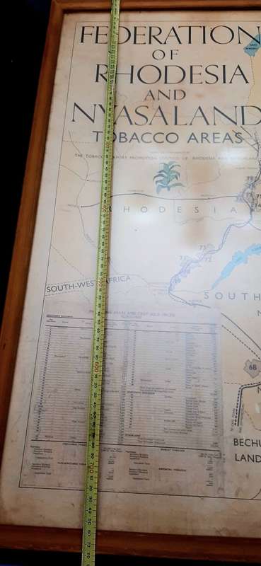 ** 1950-1962 Federation of Rhodesia and Nyasaland Tobacco Areas Large Framed Map (77cm x 71cm).**