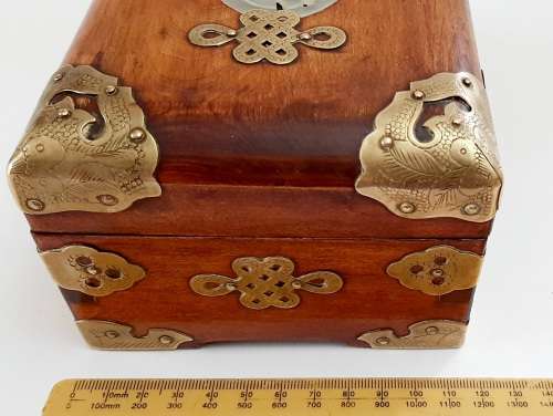 ** Early 20th Century Chinese Rose Wood Jewellery Box w/ White Jade Medallion Inlay (18cm x 12cm).**