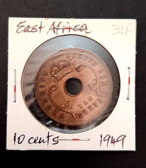** 1949 British East Africa 10 Cents Coin (Sealed) [ XF ].**