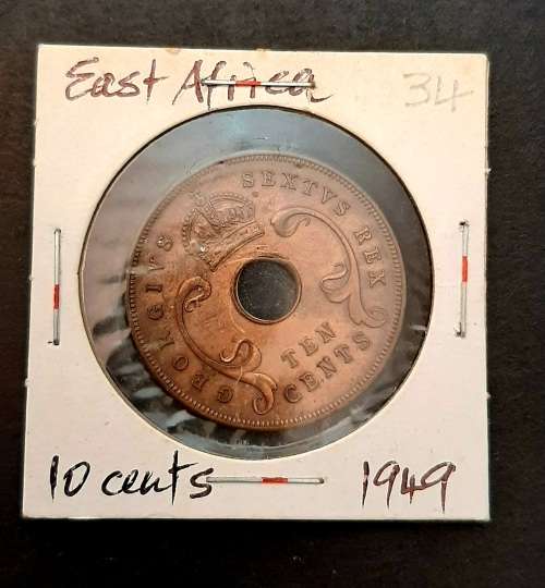 ** 1949 British East Africa 10 Cents Coin (Sealed) [ XF ].**