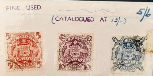 ** 1948 Australia Trio : 5 Shillings, 10 Shillings and 1 Pound Stamps (USED).**