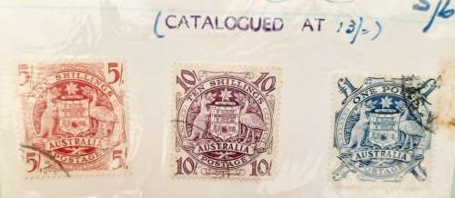 ** 1948 Australia Trio : 5 Shillings, 10 Shillings and 1 Pound Stamps (USED).**
