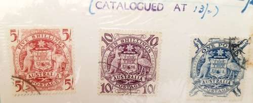 ** 1948 Australia Trio : 5 Shillings, 10 Shillings and 1 Pound Stamps (USED).**