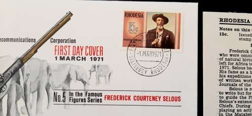 ** 1971 Rhodesia: Frederick Courteney Selous First Day Cover #1 (UNUSED).**