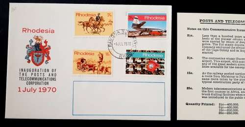 ** 1970 Rhodesia Posts and Telecommunications Corporation FDC #3  (UNUSED).**